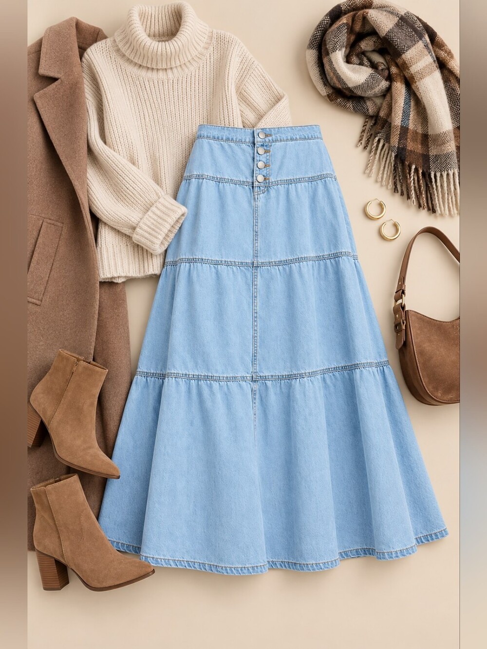 RISEN Light Wash Tiered Maxi Long Skirt Cottagecore Western Flowy Various NEW - Picture 3 of 9